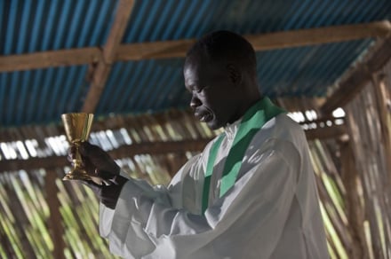 Father Joseph Otto, of St. Theresa Parish in Magwi, has been a priest for 9 years, overseeing a circuit of churches over a large area. He says Mass every day even if no one attends. Photo by Karen Kasmauski for CRS.