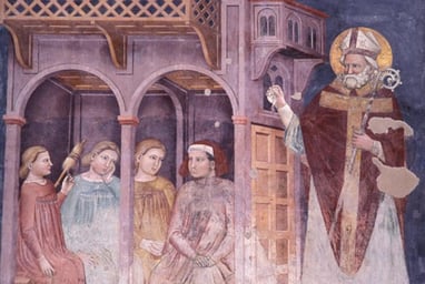 St. Nicholas secretly gives gold to a father whose three daughters had no dowry.
