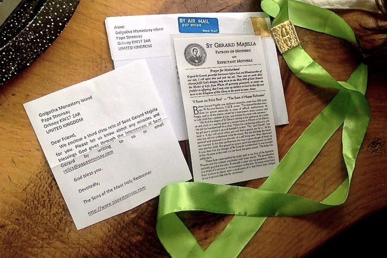 St. Gerard relic and prayer card from the Sons of the Most Holy Redeemer