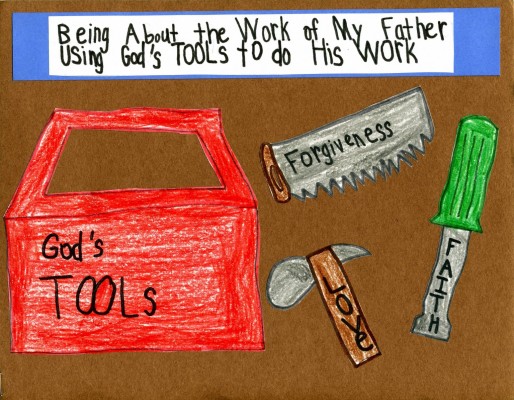 This artwork by Remy Lambert of St. Peter Chanel School in Paulina, La., tied for First Place in the First Grade Category of the 2015 “Try Prayer! It Works!” Contest.