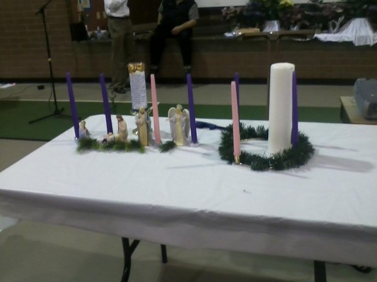 Both of my Advent wreaths before a recent talk.