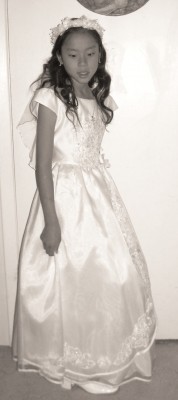 Judith's daughter Brigit, at her First Communion in 2008