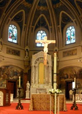 The altar at Holy Family Parish where I had my throat blessed.