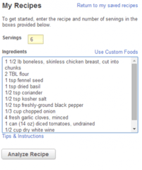calorie count screenshot for chicken tomato fennel basil CM