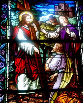 Stain glass window in St. Michael's Basilica, Pensacola, Florida.