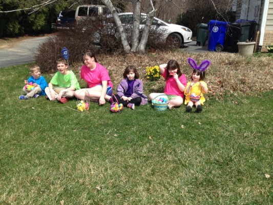 Six of my ten bunnies, just after the Easter Egg Hunt. 