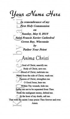 first communion gift holy card personlaized back