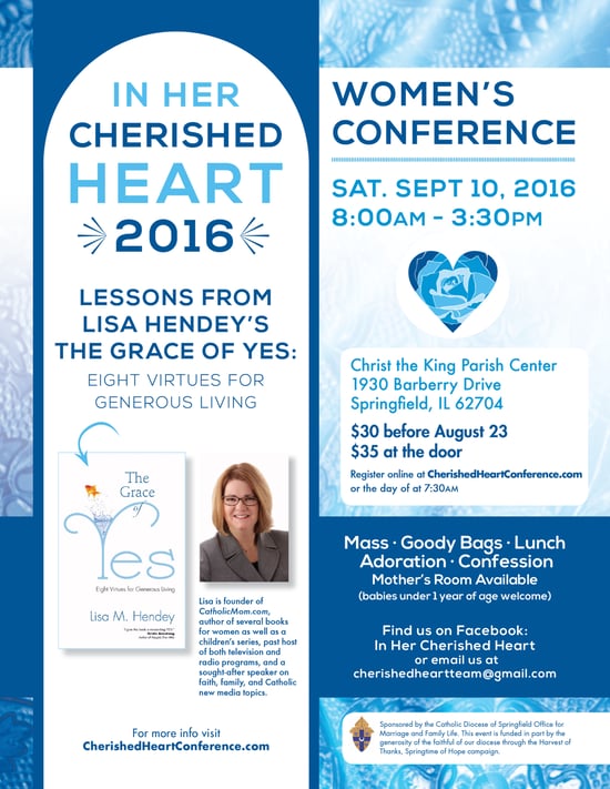 Join Lisa Hendey for the "In Her Cherished Heart" Women's Retreat on September 17th in Springfield, IL.
