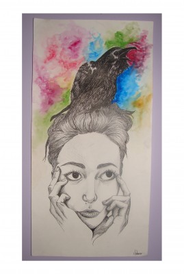 girls with a raven on her head