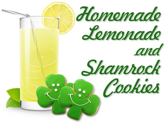 homemade lemonade and shamrock cookies