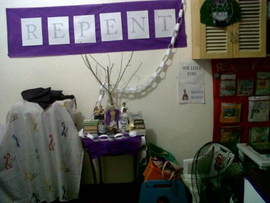 Our altar in the living area downstairs