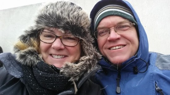 Lisa and Greg watch ND vs. BYU, November 2013. We're praying for warmer football weather this weekend!