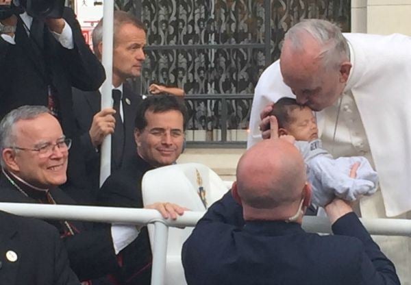 Pope Francis blessed four-week-old Matteo. Photo courtesy of Kelly Wahlquist.