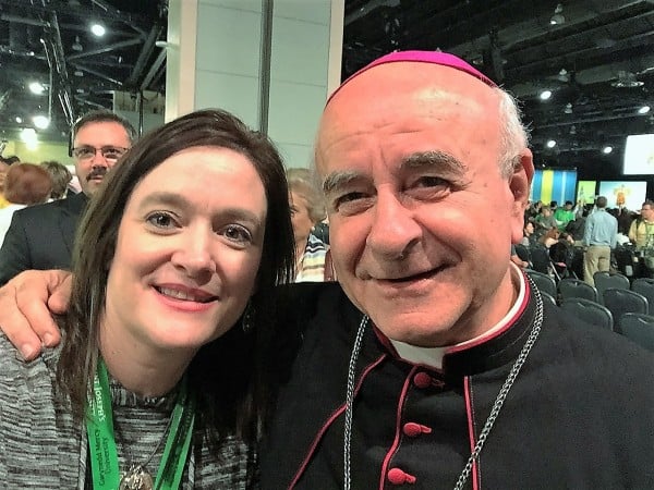 Roxane and Archbishop Vincenzo Paglia, president of the pontifical council for the family say cheese at the WMF2015. Copyright 2015 Roxane Salonen. All rights reserved.