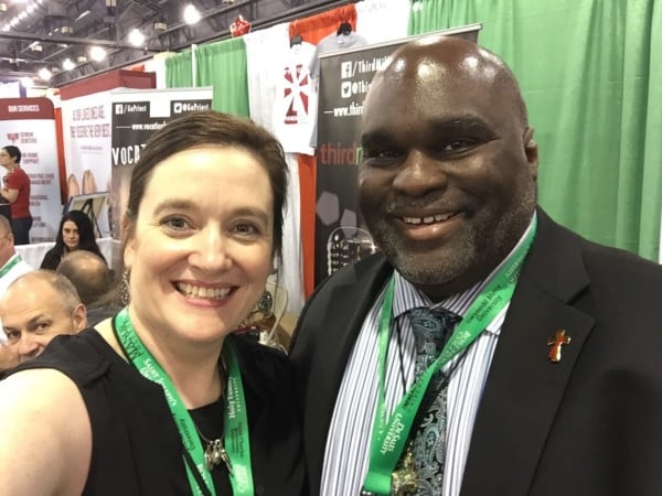 Roxane and Deacon Harold Burke-Sivers at the expo hall, WMF2015. Copyright 2015 Roxane Salonen. All rights reserved.