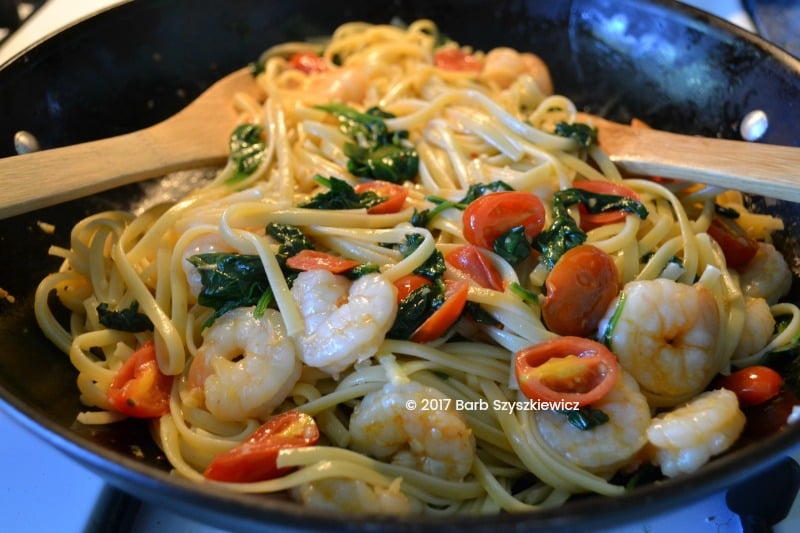 "Meatless Friday: Shrimp with Garlic, Tomatoes and Spinach over Pasta" by Barb Szyszkiewicz, OFS (CatholicMom.com)