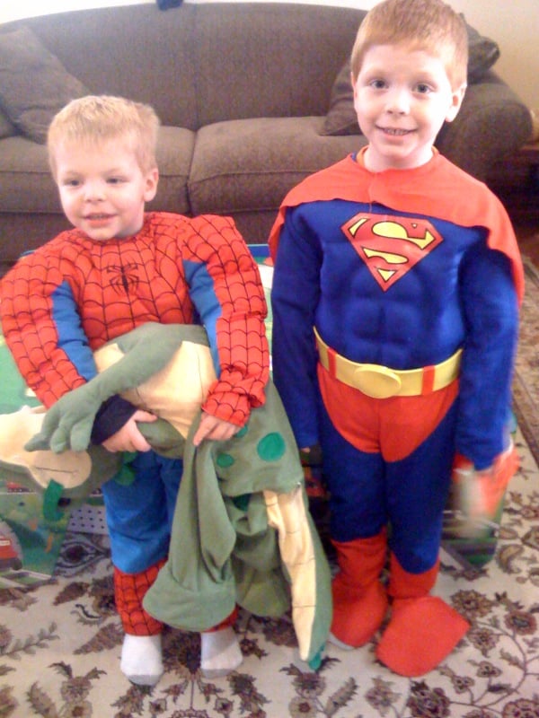 My nephews, Spiderman (Tyler) and Superman (Evan)