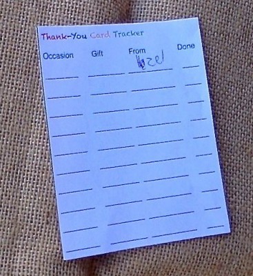 thank you card tracker