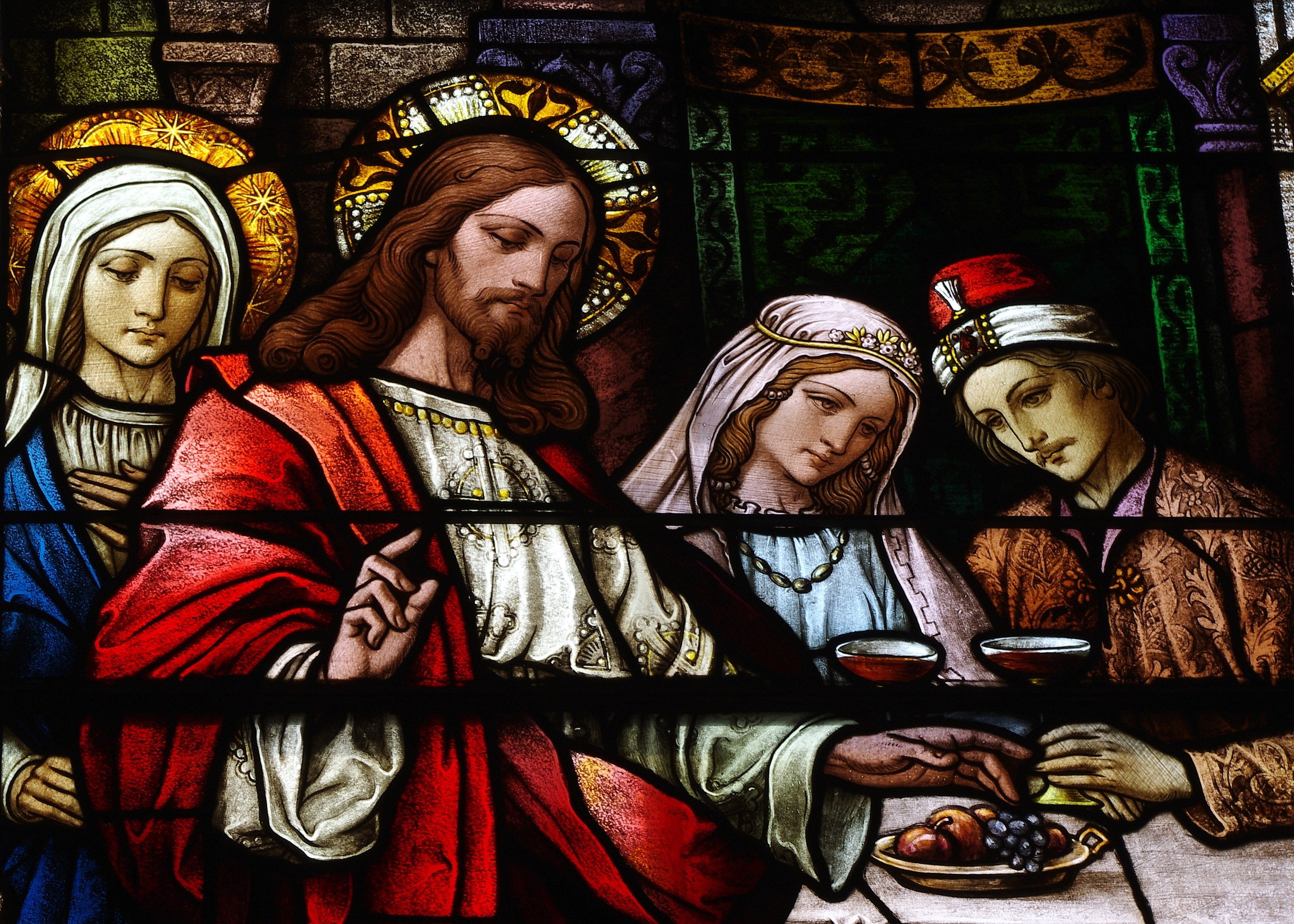 Saint_Bernard_Church_(Burkettsville,_OH)_-_clerestory,_the_Wedding_at_Cana,_detail