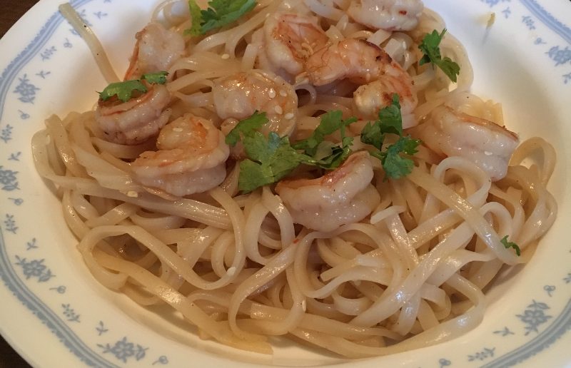 Meatless Friday Sesame Noodles with Barbecued Shrimp (Nutfree!)